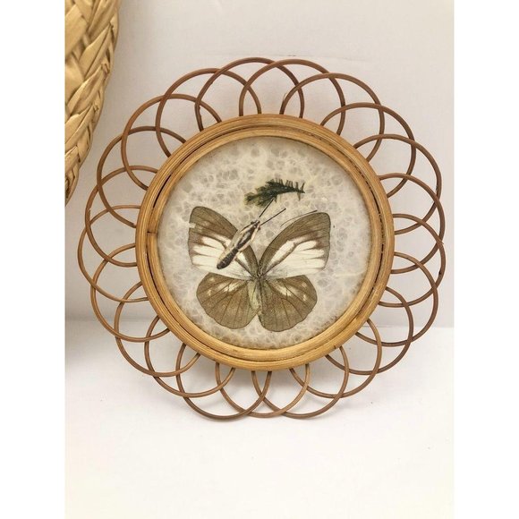 2 Vintage Wicker Butterfly Moth Boho Coasters - Picture 2 of 6